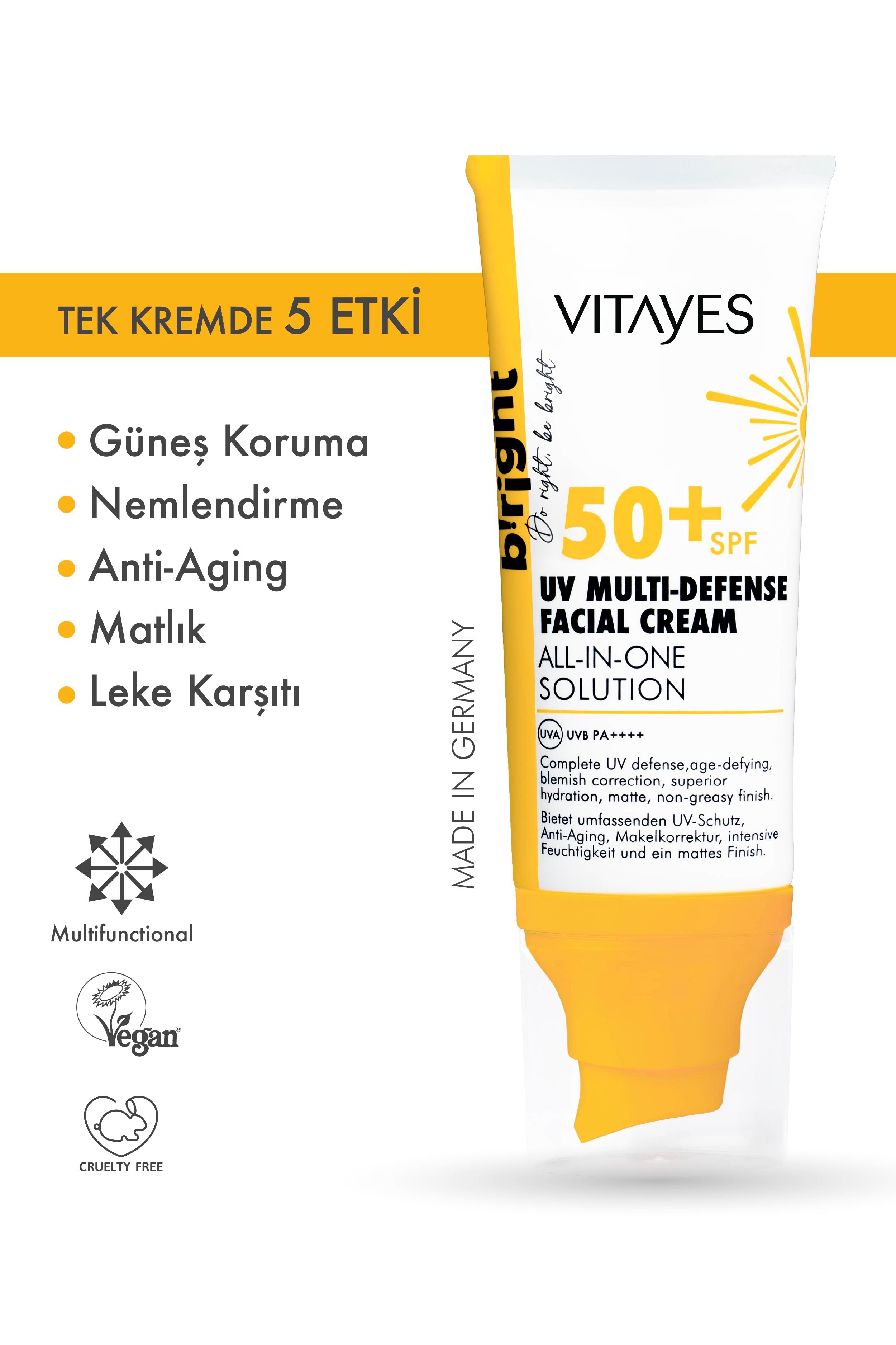 UVA & UVB Koruma Aydınlatıcı Nemlendirici Yaşlanma Karşıtı Vitayes Yüz Kremi