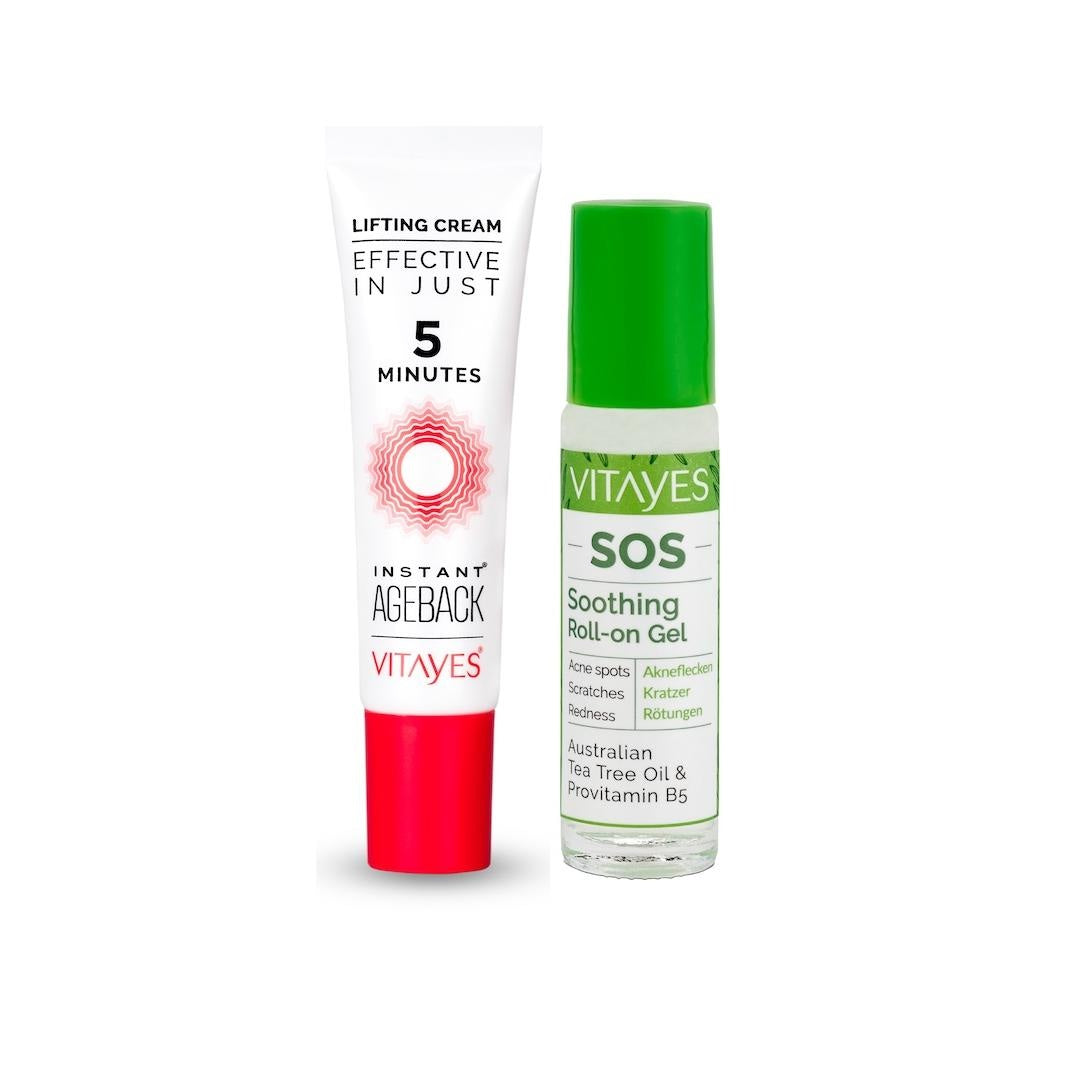 VITAYES Botoks Etkili Göz Altı Torbası Lifting ve Kırışıklık Karşıtı Instant Ageback Krem & VITAYES SOS Akne Sivilce Karşıtı Kaşıntı ve Kızarıklarda Etkili Çay Ağacı Serum