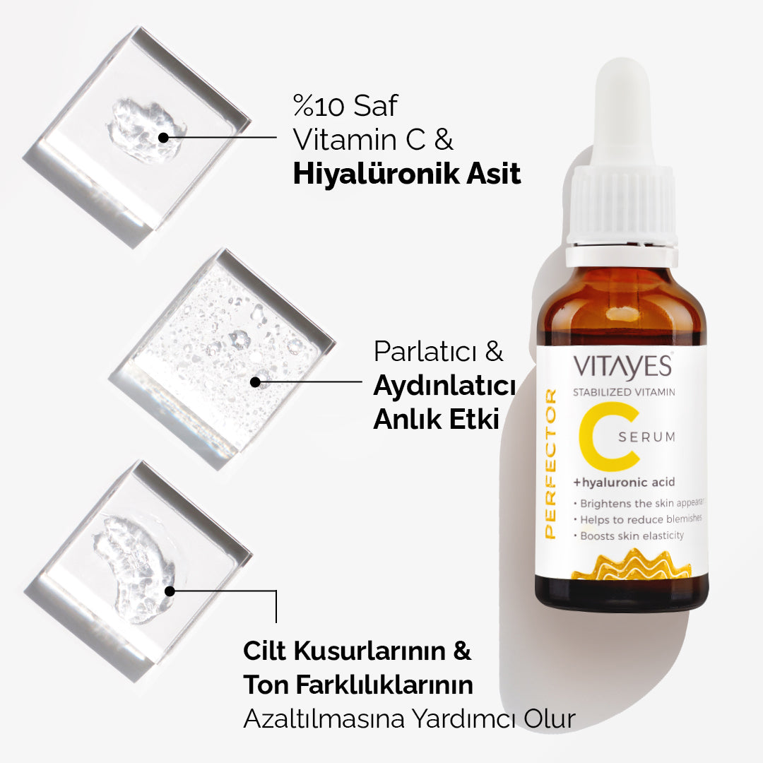 Koyu Lekelere Karşı Cilt Tonu Eşitleyici Vitayes C Vitamini Serum Parlak ve Canlandırıcı Etki