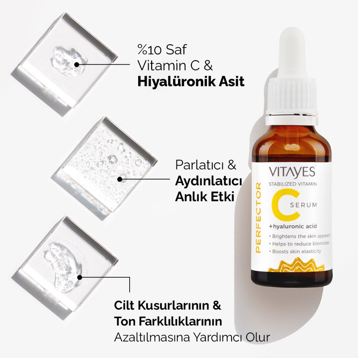 Koyu Lekelere Karşı Cilt Tonu Eşitleyici Vitayes C Vitamini Serum Parlak ve Canlandırıcı Etki