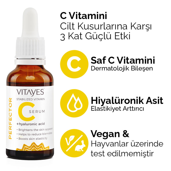 Koyu Lekelere Karşı Cilt Tonu Eşitleyici Vitayes C Vitamini Serum Parlak ve Canlandırıcı Etki
