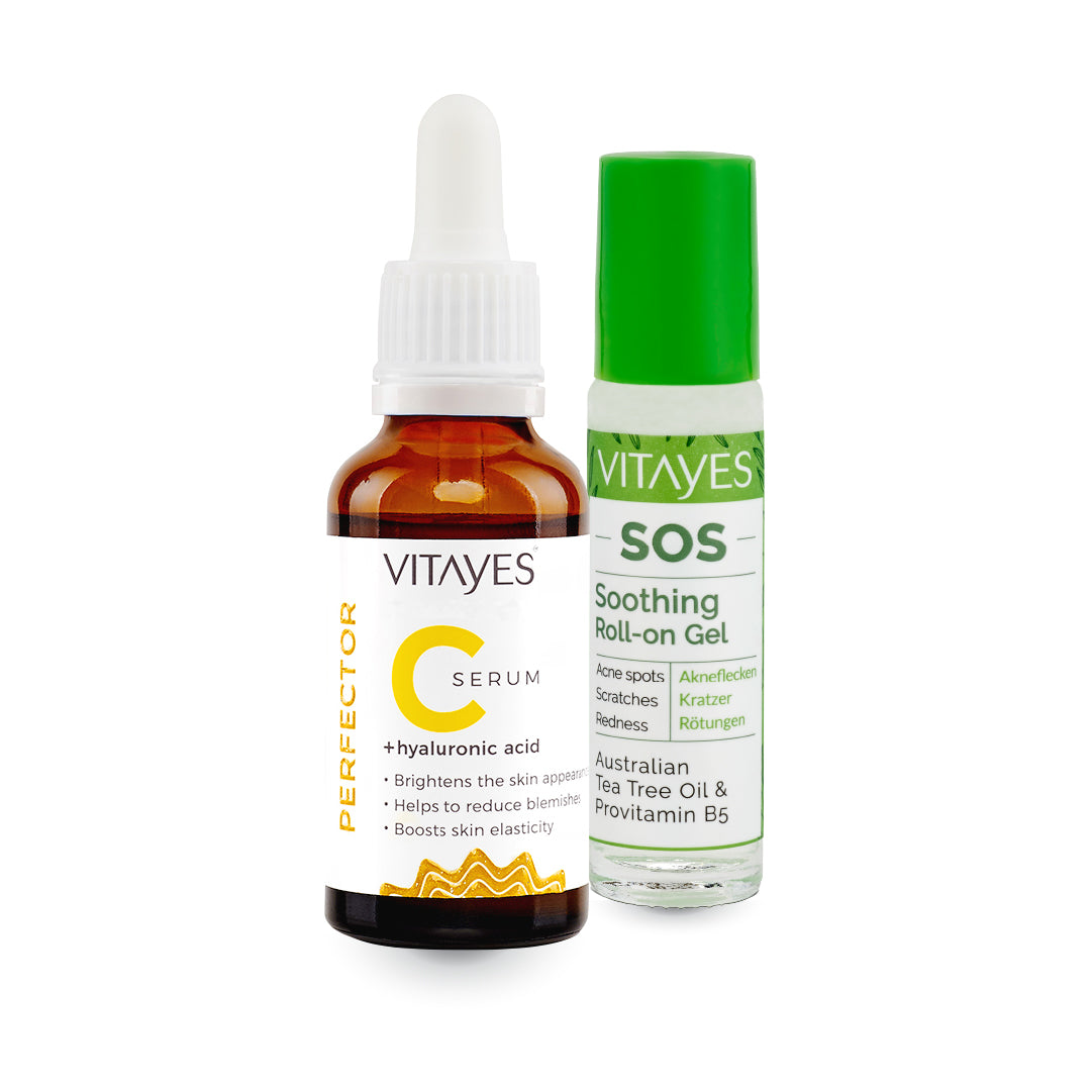 Koyu Lekelere Karşı Cilt Tonu Eşitleyici Vitayes C Vitamini Serum Parlak ve Canlandırıcı Etki & Onarıcı ve Yatıştırıcı Vitayes Çay Ağacı Yağı Özlü SOS Serum