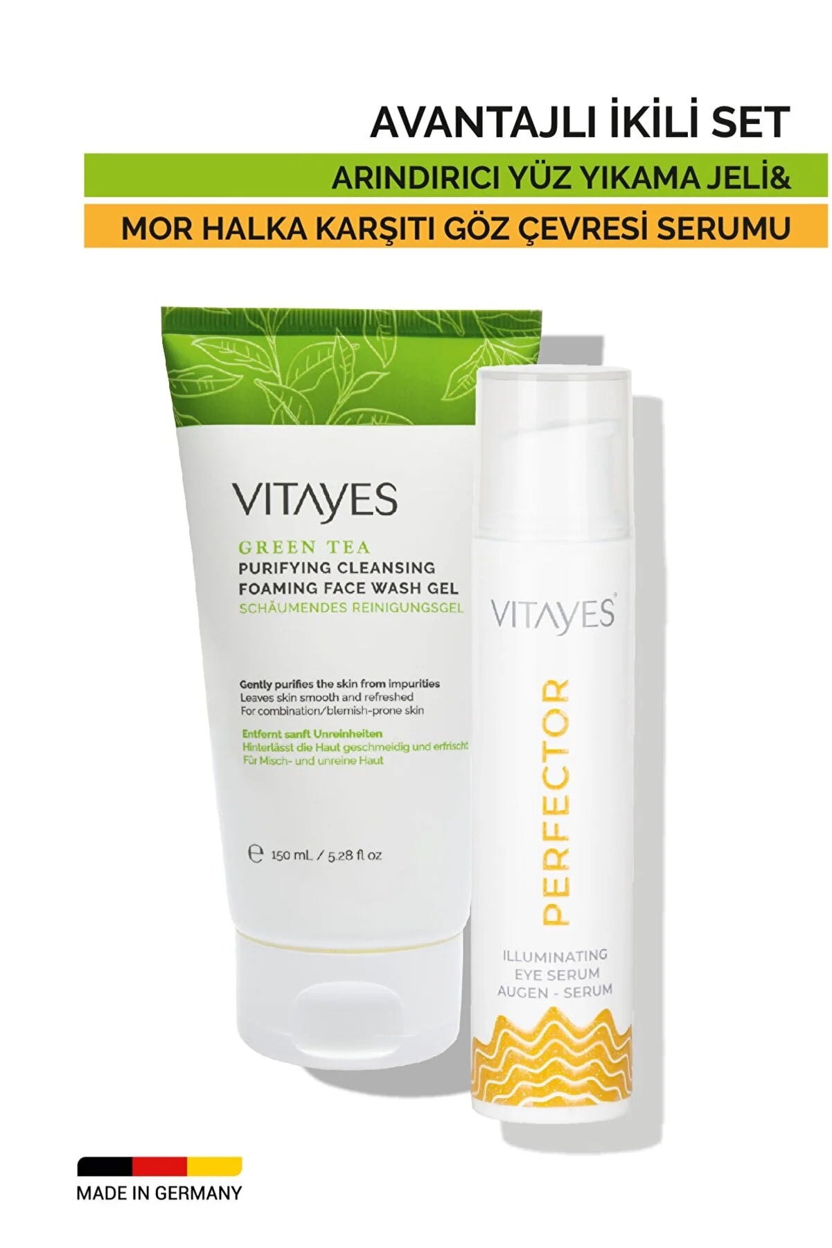 Nemlendirici Peptit Vitayes Göz Serumu Sıkılaştırıcı Kırışıklık Önleyici Göz Altı Torbaları ve İnce Çizgiler & Akne Karşıtı Yağlı Ciltler Sivilce ve Siyah Nokta Giderici Vitayes Yüz ve Makyaj Temizleme Jeli