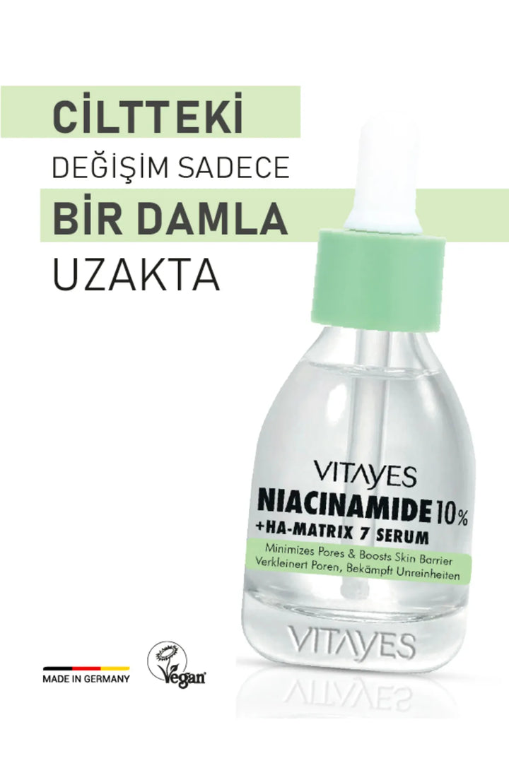 Gözenek Sıkılaştırıcı Cilt Tonu Eşitleyen Akne Sivilce Leke Karşıtı Vitayes Niacinamide Serum