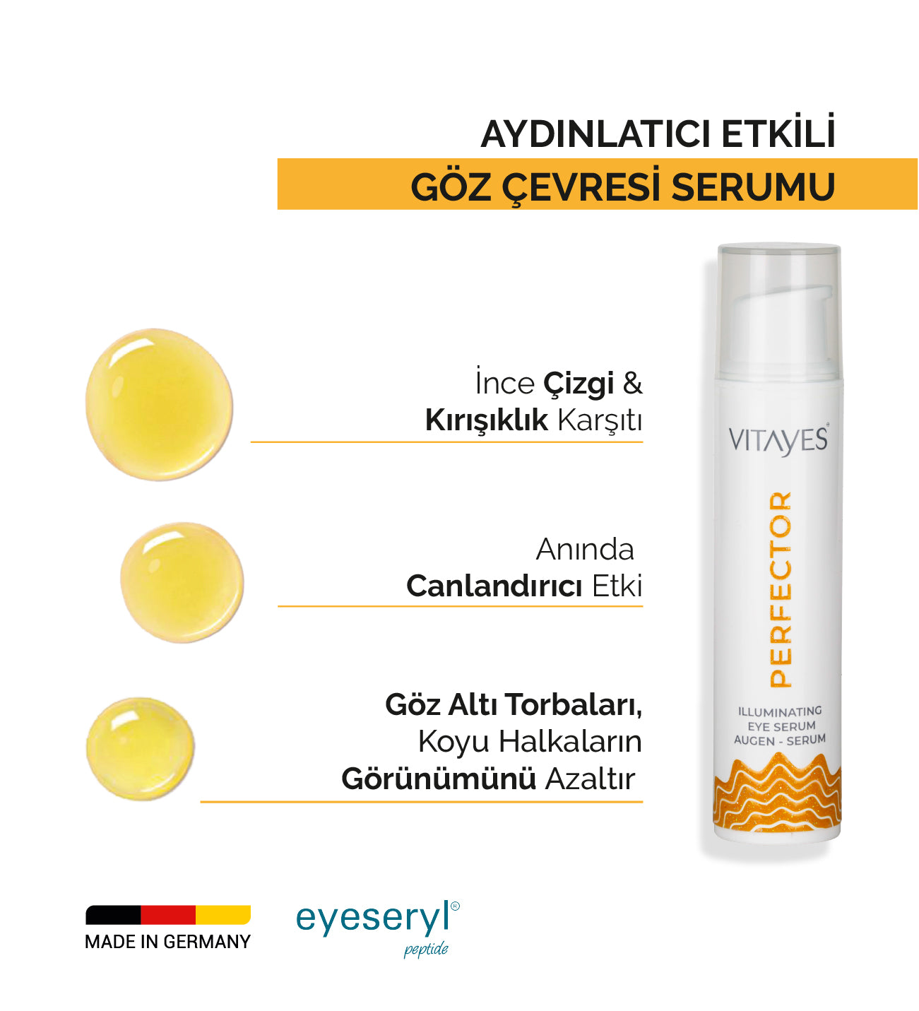 Nemlendirici Peptit Vitayes Göz Serumu Sıkılaştırıcı Kırışıklık Önleyici Göz Altı Torbaları ve İnce Çizgiler