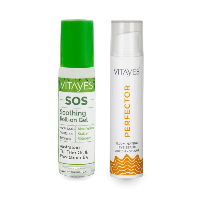 Onarıcı ve Yatıştırıcı Vitayes Çay Ağacı Yağı Özlü SOS Serum & Nemlendirici Peptit Vitayes Göz Serumu Sıkılaştırıcı Kırışıklık Önleyici Göz Altı Torbaları ve İnce Çizgiler