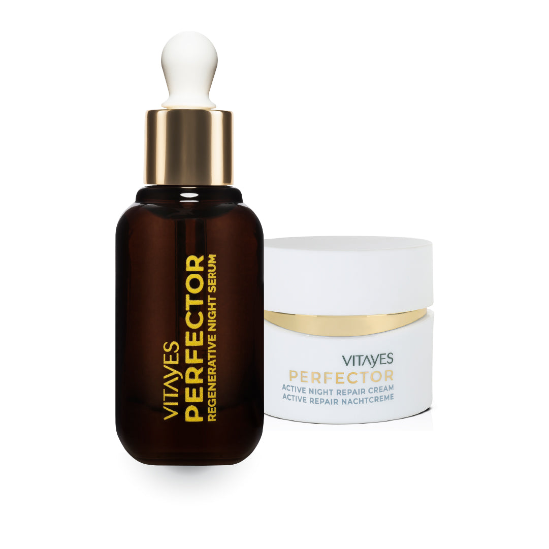 Hyaluronik Asit ve Mineralli Yenileyici Aydınlatıcı Etkili Vitayes Gece Serum & Kırışık Önleyici Nemlendirici Vitayes Gece Krem Aydınlık Cilt ve Onarıcı Bakım