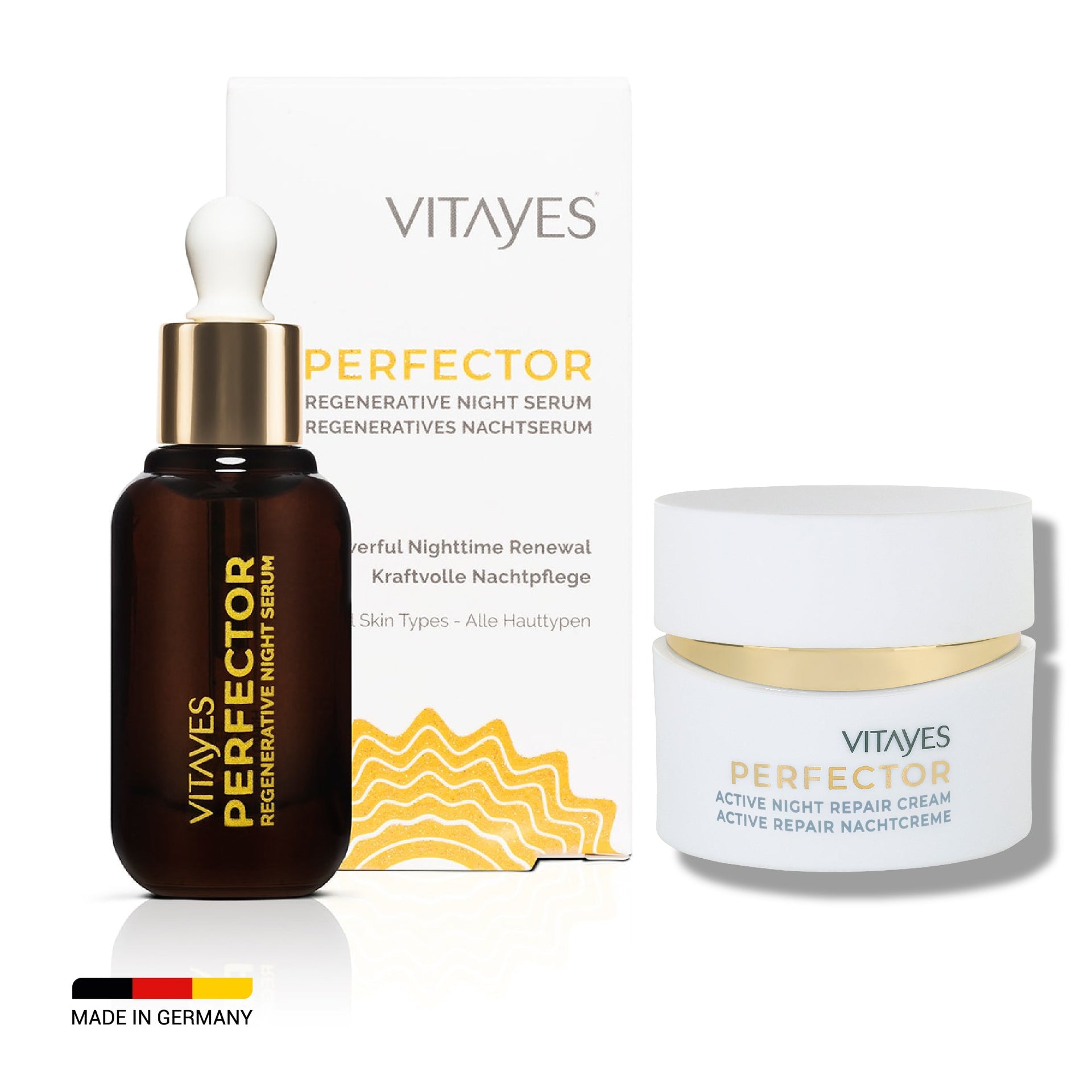Hyaluronik Asit ve Mineralli Yenileyici Aydınlatıcı Etkili Vitayes Gece Serum & Kırışık Önleyici Nemlendirici Vitayes Gece Krem Aydınlık Cilt ve Onarıcı Bakım