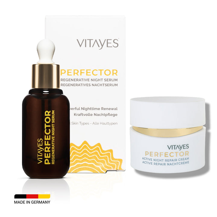 Hyaluronik Asit ve Mineralli Yenileyici Aydınlatıcı Etkili Vitayes Gece Serum & Kırışık Önleyici Nemlendirici Vitayes Gece Krem Aydınlık Cilt ve Onarıcı Bakım
