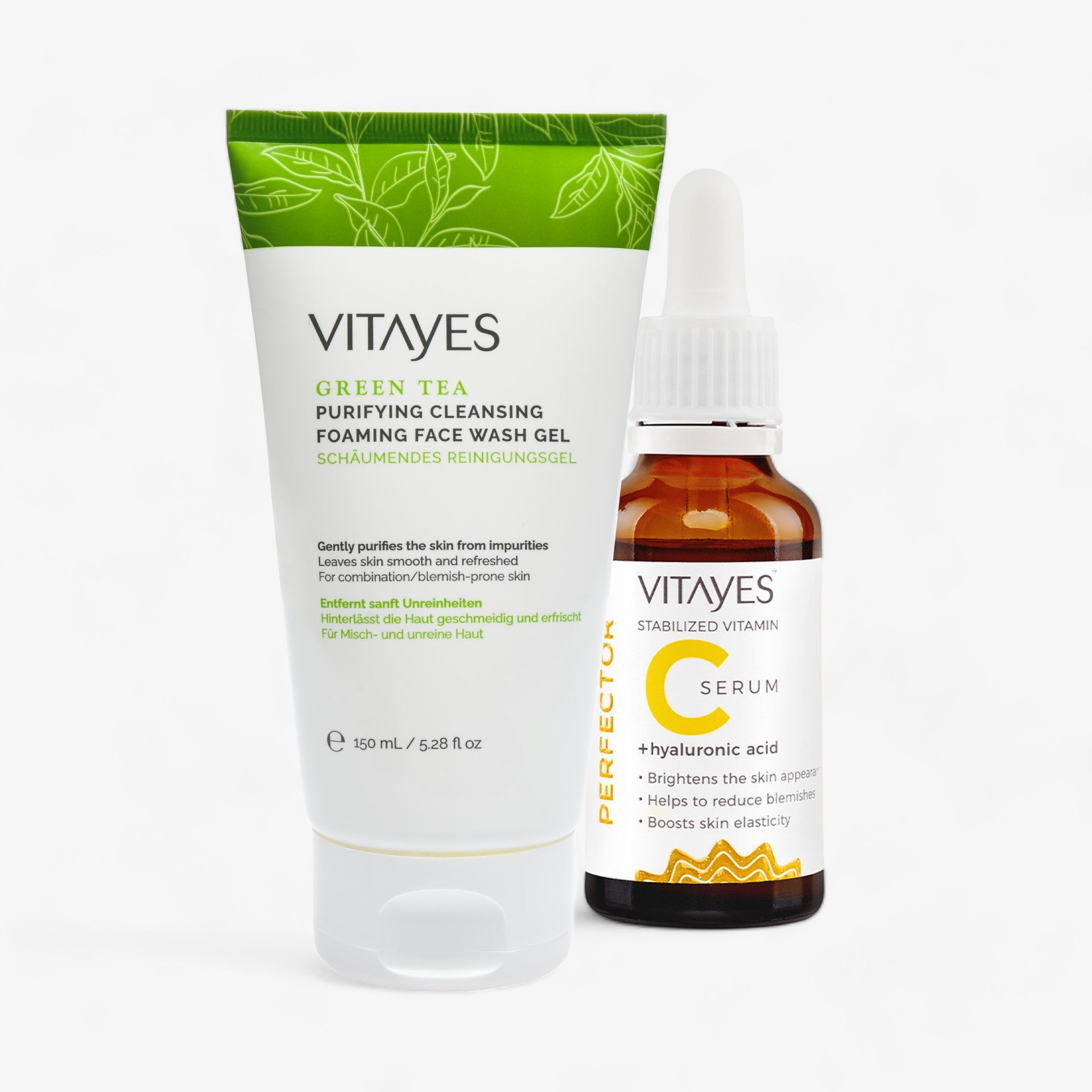 C Vitamini Hyalüronik Asit Leke Karşıtı Cilt Serumu & Yeşil Çay Yüz Temizleme Jeli Avantajlı Set